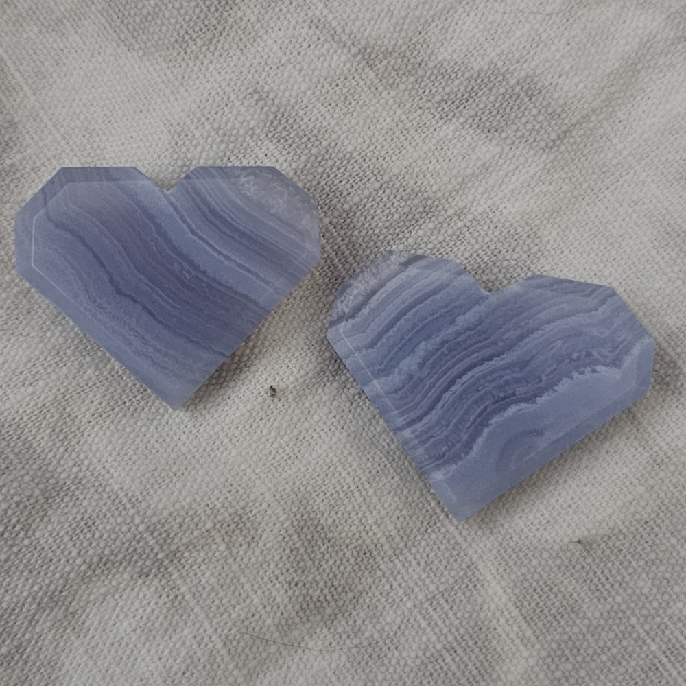 2--New Blue Lace Agate Hearts, 31.9 mm & 30.7 mm, total 16.6 grams!